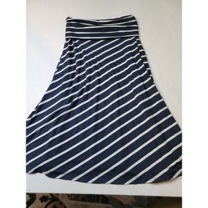 Dex Navy Blue White Striped Maxi Skirt Plus Size 2X Fold Over Waist Casual Long